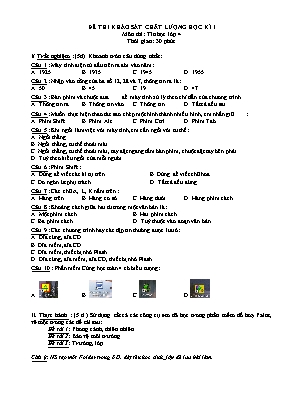 Đề thi khảo sát chất lượng học kì 1, 2 môn Tin học lớp 4, 5